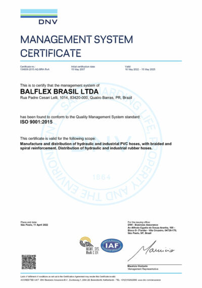 BALFLEX BRASIL LTDA. ISO-9001.2015 (vigente del 2022 al 2025)